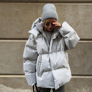 Cotton-padded Coat Loose-fit Cotton Jacket Solid-color Hooded Cotton Garment
