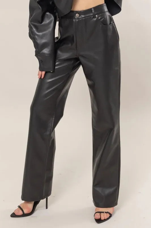 HYFVE PU faux leather high waist straight pants – sleek and edgy style – MYN2O