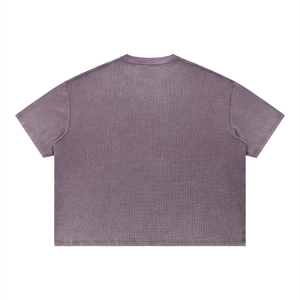 Unisex Vintage Wash Sunfade Waffle T-Shirt – Oversized Boxy Retro Streetwear Tee