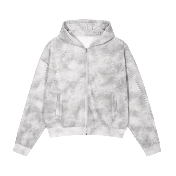 Dirty Washed Zip-Up Fleece Hoodie