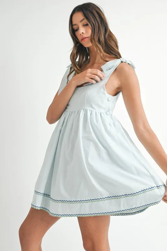 MABLE Zig Zag Embroidered Shoulder Tie Mini Dress – MYN2O


