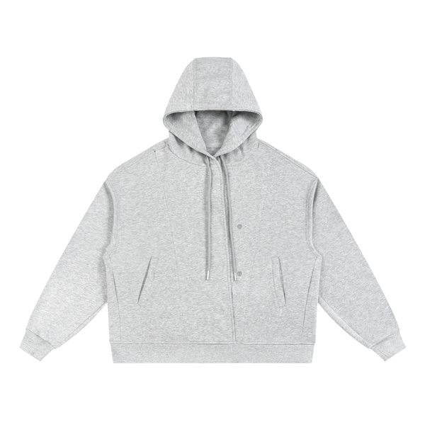 Boxy Button Placket Hoodie