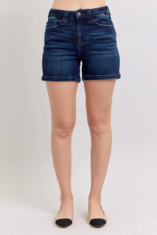 Judy Blue high waist back flap pocket denim shorts plus size – stretch summer comfort – MYN2O