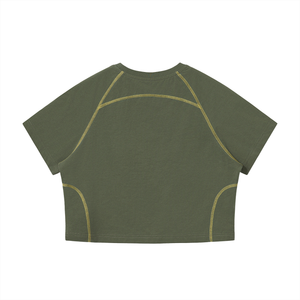 Women's Contrast Stitch Raglan Crop T-Shirt – Slim Fit Retro Crop Top