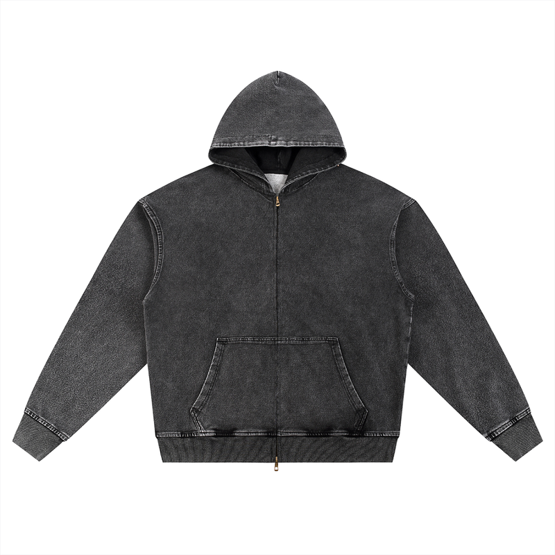 Snow Wash Oversized Zip-Up Hoodie