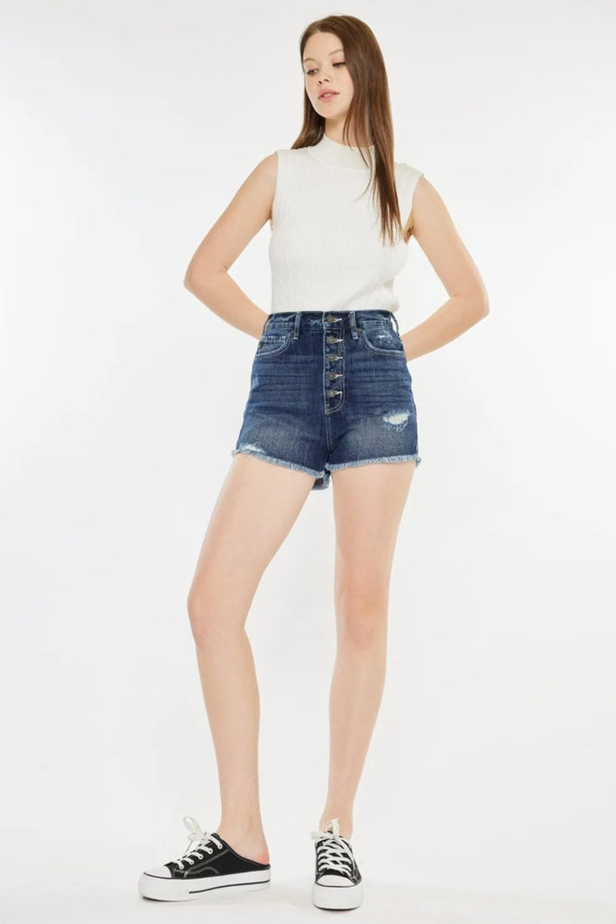 KanCan raw hem button fly high waist denim shorts – vintage summer style – MYN2O
