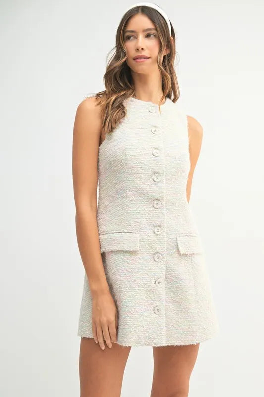 MABLE Tweed Sleeveless Button-Down Mini Dress – MYN2O

