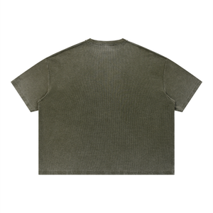 Unisex Vintage Wash Sunfade Waffle T-Shirt – Oversized Boxy Retro Streetwear Tee