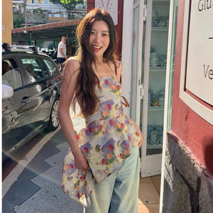 Pure And Alluring Style Oil Painting Print Tube Top For Women