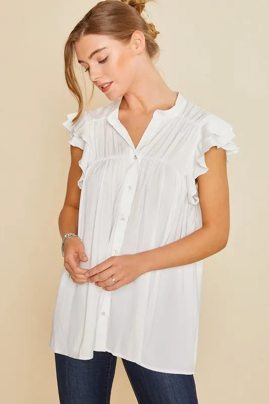 Annie Wear Ruffle Sleeve Shirred Flowy Woven Tunic Shirt – MYN2O