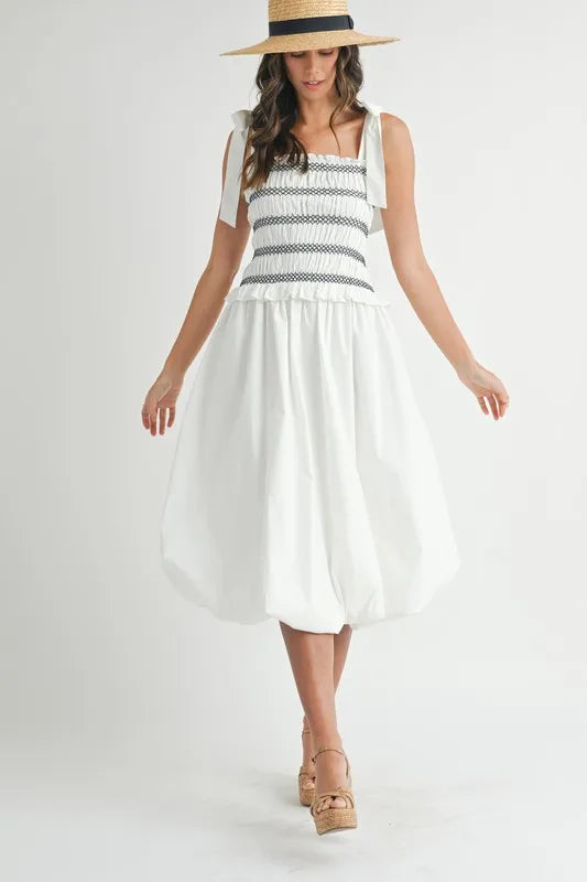 MABLE Smocked Bodice Bubble Midi Dress – MYN2O


