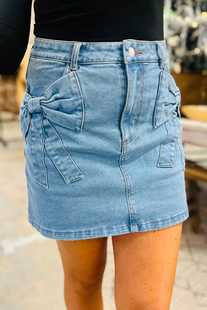 Acid Wash Bowknot Detail High Waist Denim Skirt – MYN2O