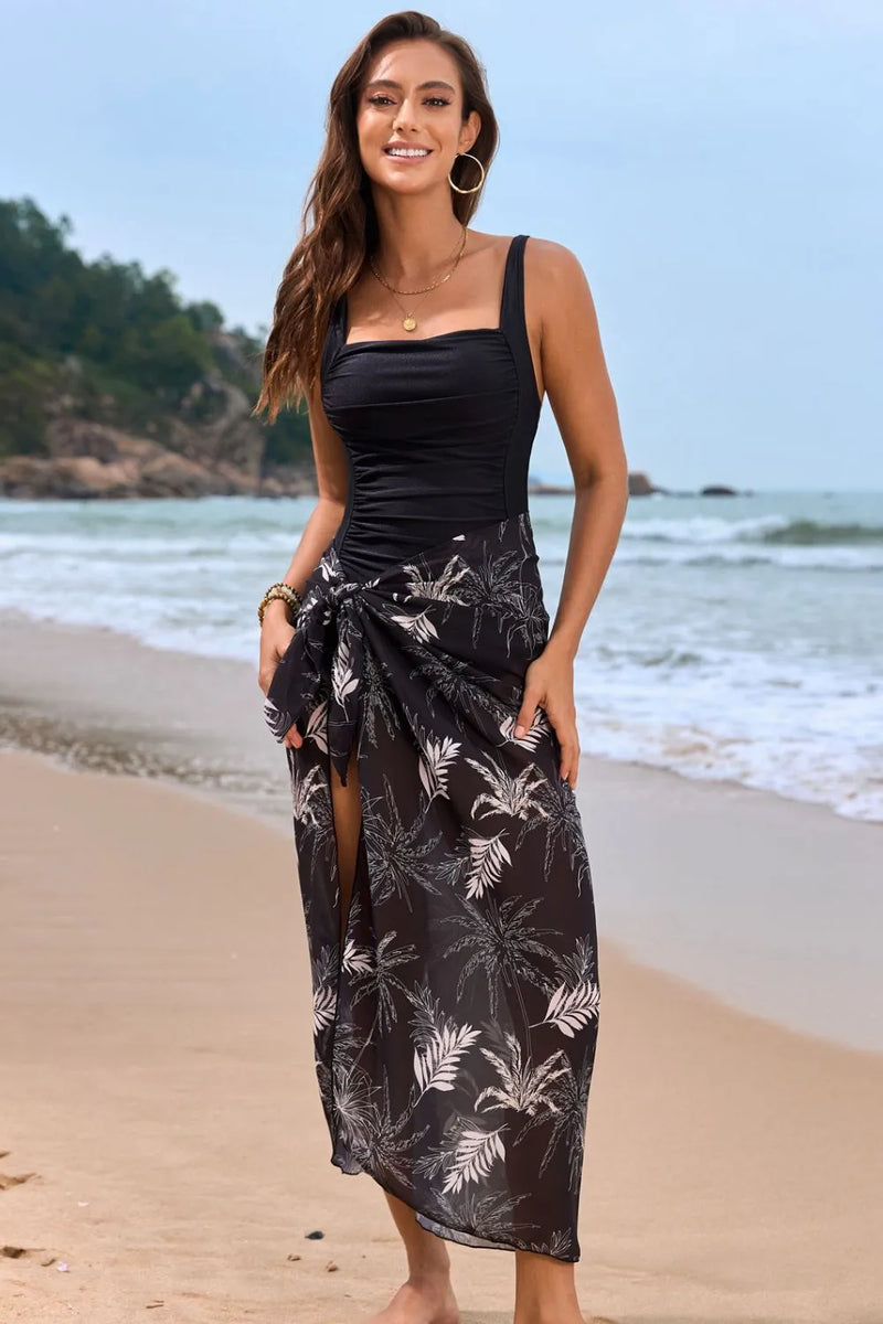 Square Neck Printed One-Piece Swimwear and Cover-Up Swim Set – MYN2O