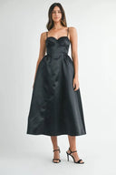 MABLE Solid Taffeta Spaghetti Strap Bustier Midi Dress – MYN2O

