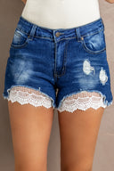 Spliced lace distressed high waist denim shorts – edgy feminine summer style – MYN2O