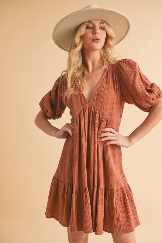Aemi+Co Tied Back Ruffled Short Sleeve Mini Dress – MYN2