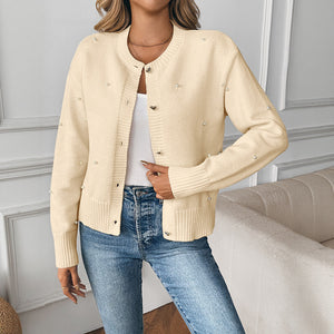 Single-breasted Solid Color Sweater Coat For Women