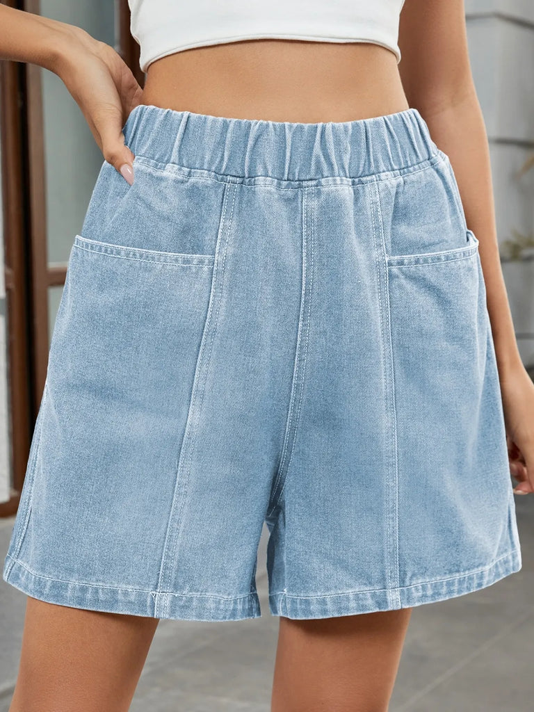 Elastic waist denim shorts – pull-on casual comfort – MYN2O