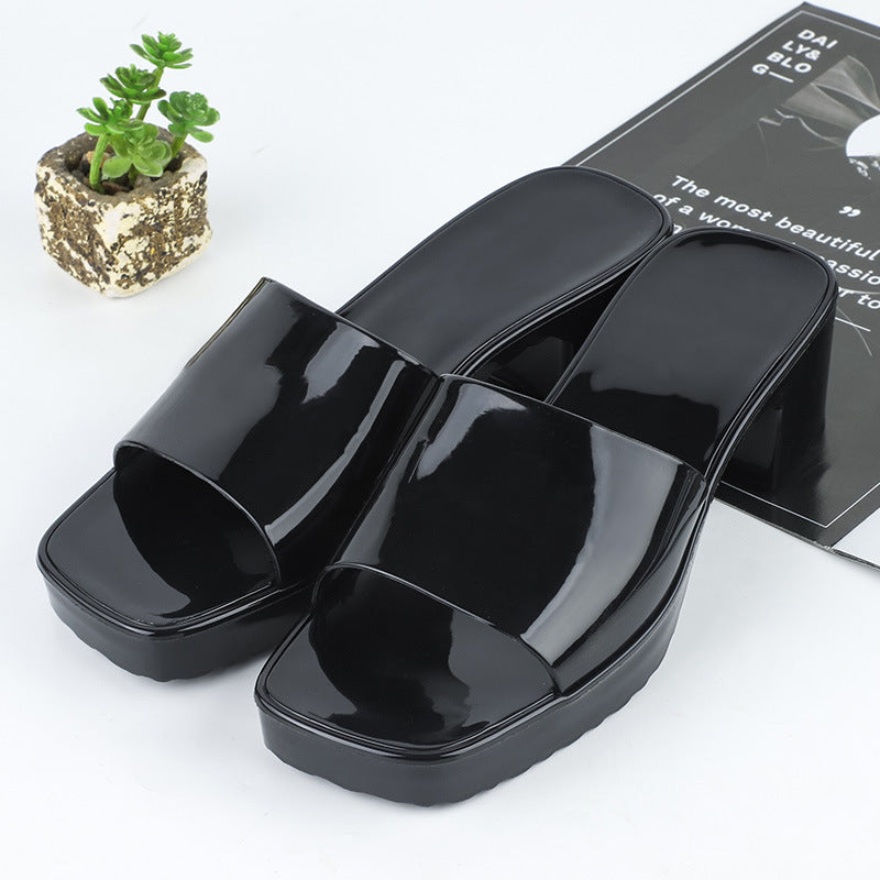 Women's Summer Slippers, Wear Thick-heeled Flip-flops And Square-toed Platform Sandals