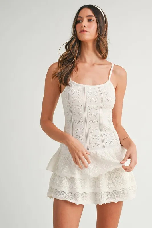 MABLE Bow Pointelle Knit Ruffle Mini Dress – MYN2O