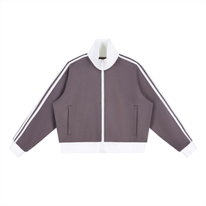 Cropped Fleece Track Jacket with Contrast Side Stripes