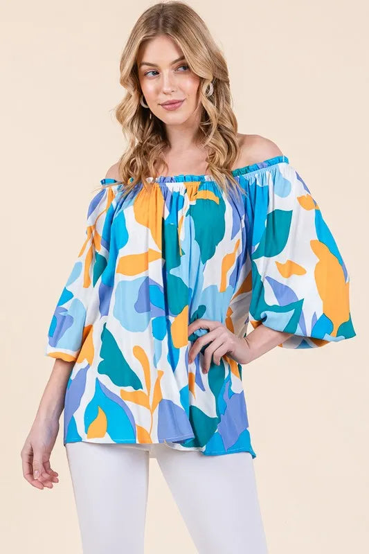 Abstract Print Off-Shoulder Long Sleeve Top – Lime N Chili | MYN2O
