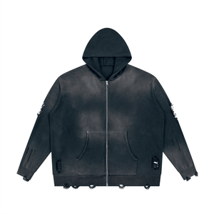 Unisex Distressed Full Zip Sweater