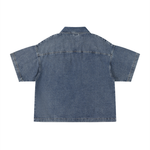 Unisex Oversized Vintage Wash Quarter Zip Denim Shirt – Boxy Streetwear Pullover
