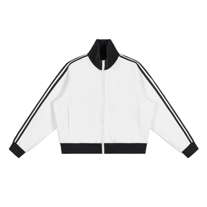 Cropped Fleece Track Jacket with Contrast Side Stripes