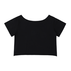 Off-Shoulder Rolled Hem Cotton T-Shirt