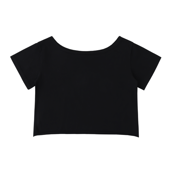 Off-Shoulder Rolled Hem Cotton T-Shirt