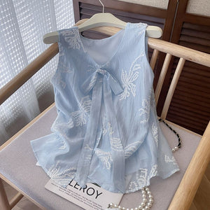 Women's Blue Striped Sleeveless Rayon Top