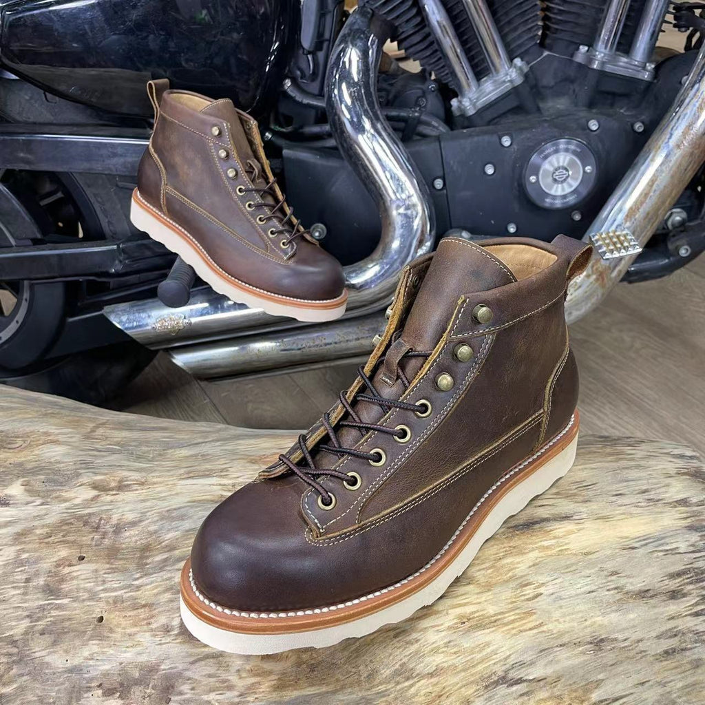 Men’s retro high-top leather motorcycle and work boots

