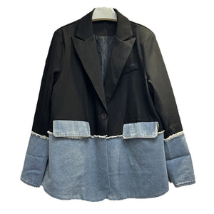 Women's Asymmetric Denim Jacket – Black and Blue