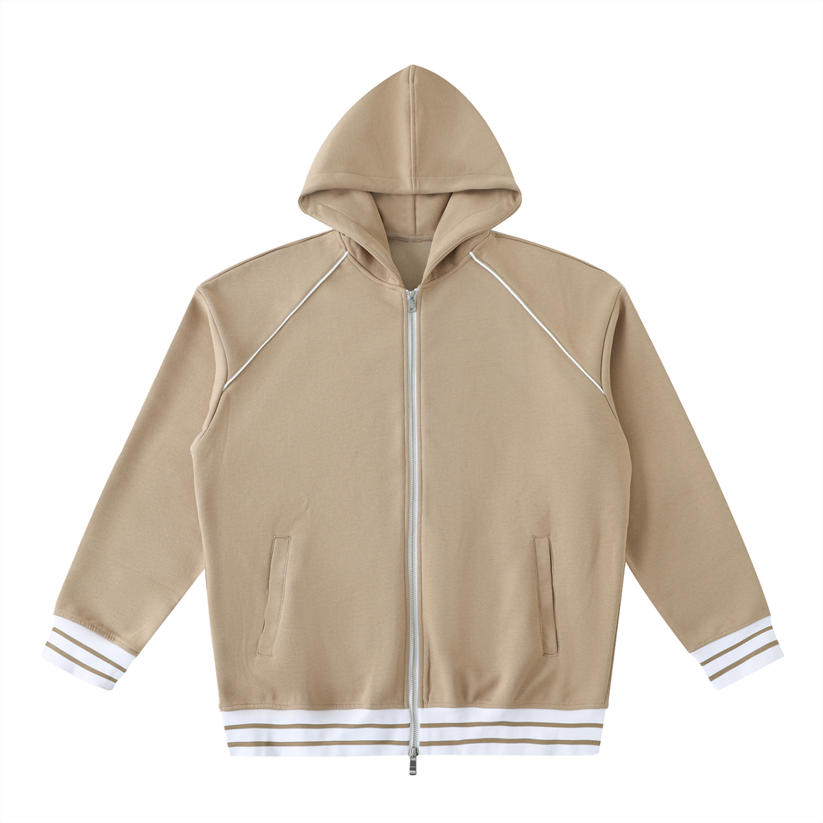 Striped Trim Zip-Up Hoodie