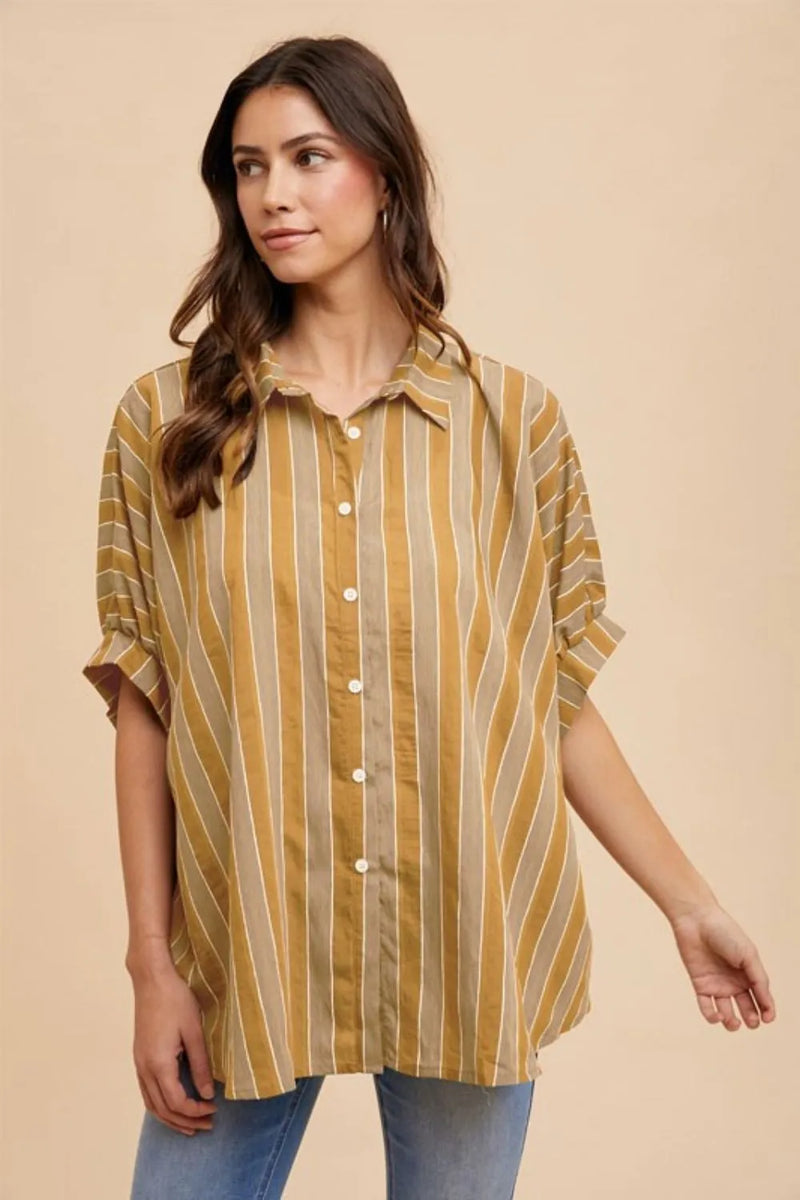 ANNIE WEAR Oversized Drop Shoulder Striped Woven Shirt – MYN2O