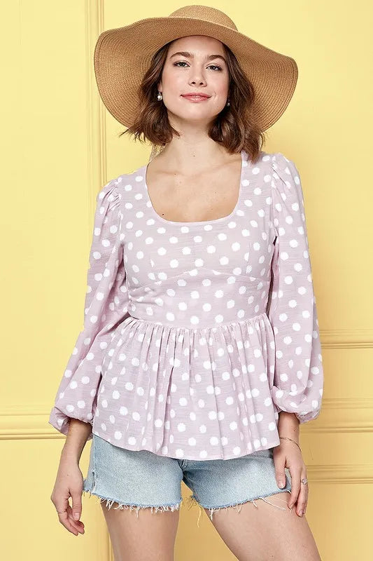 Lime 'N' Chili Polka Dot Print Balloon Sleeve Babydoll Peplum Top – MYN2O