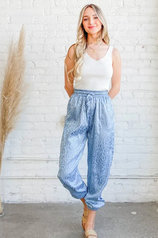 And The Why satin leopard print joggers – bold glam statement pants – MYN2O

