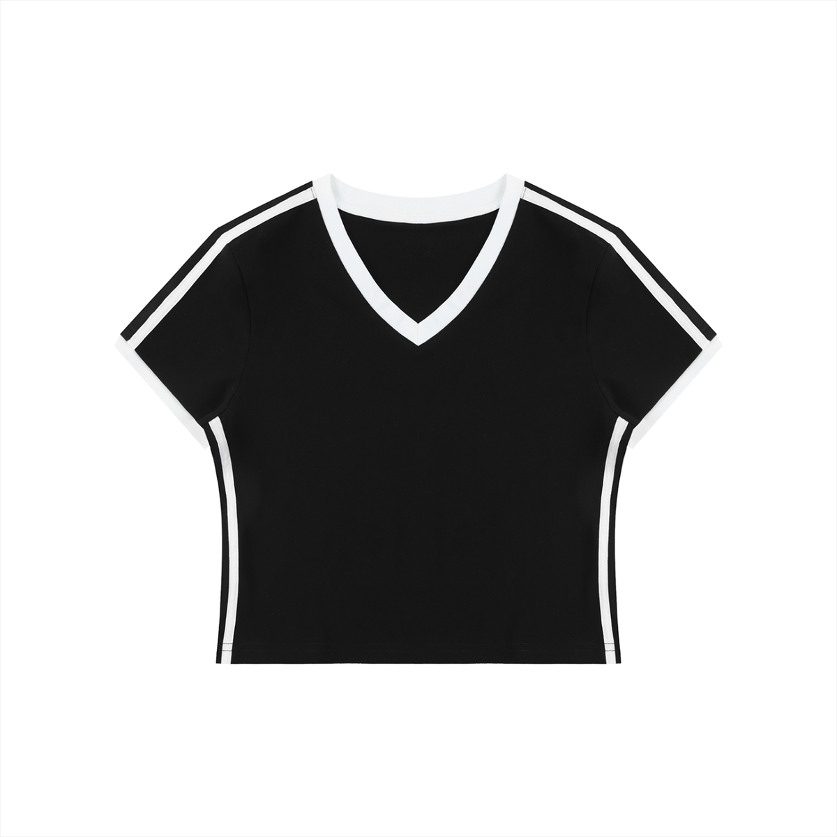 Women's Retro Binding V-Neck Crop T-Shirt – Slim Fit Vintage Crop Top