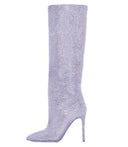 Women's rhinestone stiletto tall boots in black and silver – MYN2O