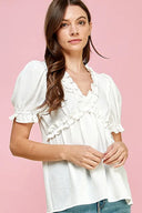LIME N CHILI Solid Ruffled Deep V-Neck Puff Sleeve Babydoll Top – MYN2O

