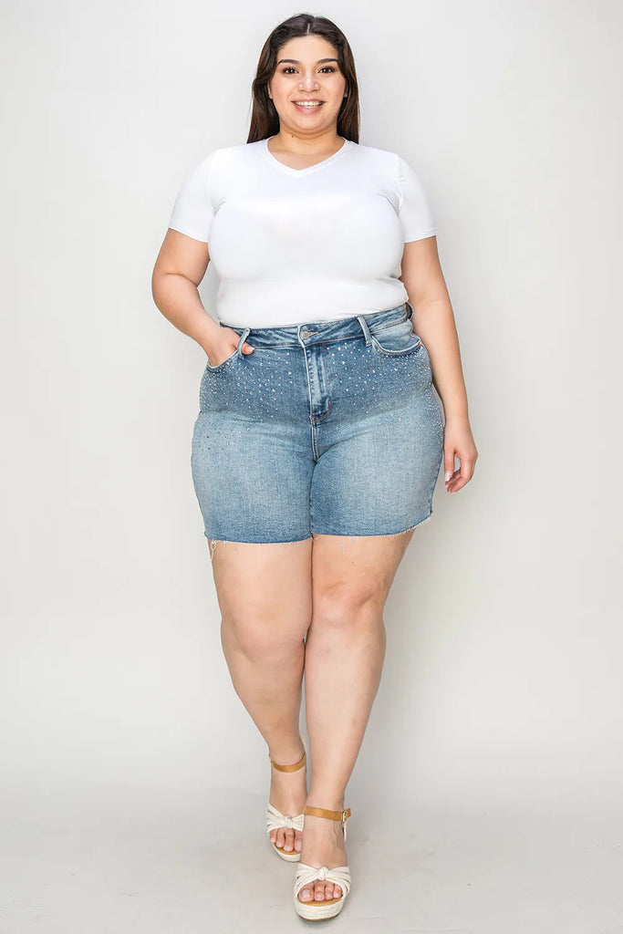 Judy Blue Full Size High Waist Rhinestone Decor Denim Shorts – MYN2O


