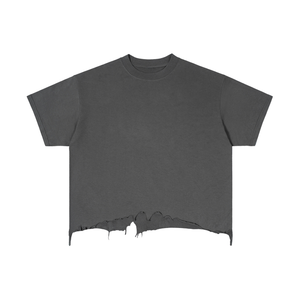 Unisex Vintage Wash Distressed Hem T-Shirt – Oversized Boxy Retro Streetwear Tee