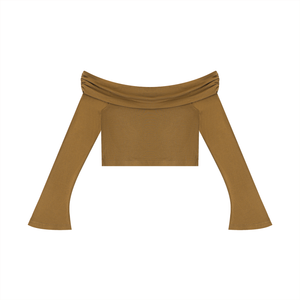 Women's Off-the-Shoulder Bell Sleeve Crop T-Shirt – Slim Fit Fashion Top