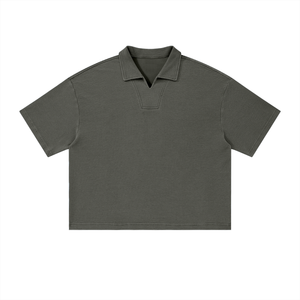 Unisex Oversized Vintage Wash Waffle Knit Polo Shirt – Boxy Streetwear Textured Tee