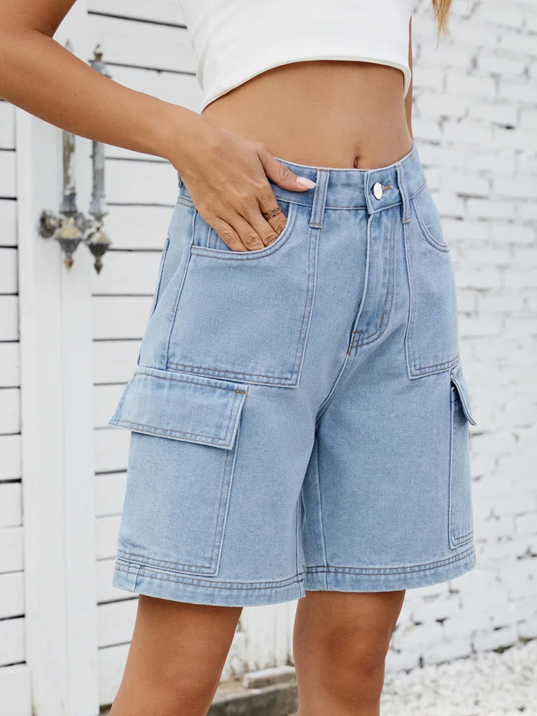 High Waist Denim Shorts with Cargo Pockets – MYN2O