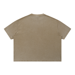 Unisex Vintage Wash Sunfade Waffle T-Shirt – Oversized Boxy Retro Streetwear Tee