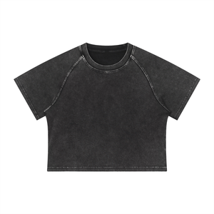 Women's Mineral Wash Raglan Crop T-Shirt – Vintage Slim Fit Streetwear Tee