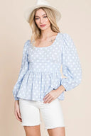LIME N CHILI Polka Dot Print Balloon Sleeve Babydoll Peplum Top – MYN2O