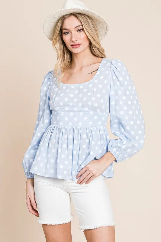 LIME N CHILI Polka Dot Print Balloon Sleeve Babydoll Peplum Top – MYN2O